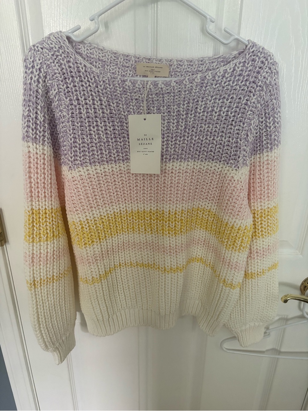 NWT SÉZANE Pastel Stripe Knit Sweater - Lavender, Pink, Yellow, Cream XXL